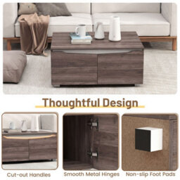 Costway Farmhouse Coffee Table With Storage Cabinet 80 X 60 Cm Center Table-Walnut - thumbnail 6