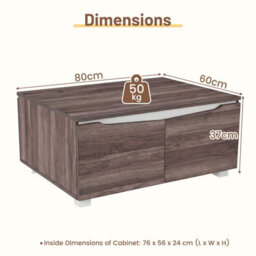 Costway Farmhouse Coffee Table With Storage Cabinet 80 X 60 Cm Center Table-Walnut - thumbnail 3