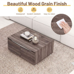 Costway Farmhouse Coffee Table With Storage Cabinet 80 X 60 Cm Center Table-Walnut - thumbnail 5