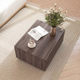 Costway Farmhouse Coffee Table With Storage Cabinet 80 X 60 Cm Center Table-Walnut - thumbnail 9