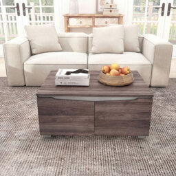 Costway Farmhouse Coffee Table With Storage Cabinet 80 X 60 Cm Center Table-Walnut - thumbnail 8
