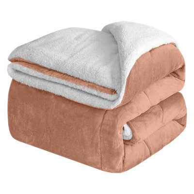 Ameha Camel Sherpa Fleece Throw Super King 230X270Cm Fluffy Smooth Touch & Reversible Soft Thick & Warm Feel Blanket - image 1