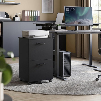 Songmics Rolling Filing Cabinet With Two Drawers, Small Mobile File Unit And Printer Stand For Home Office, Matte Black - image 1