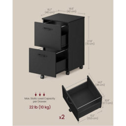 Songmics Rolling Filing Cabinet With Two Drawers, Small Mobile File Unit And Printer Stand For Home Office, Matte Black - thumbnail 2