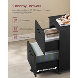 Songmics Rolling Filing Cabinet With Two Drawers, Small Mobile File Unit And Printer Stand For Home Office, Matte Black - thumbnail 3