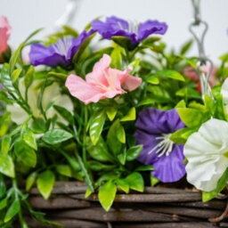 Primrose Artificial Petunia Flowers Rattan Hanging Basket Decoration Pink Purple & White 25Cm - thumbnail 4
