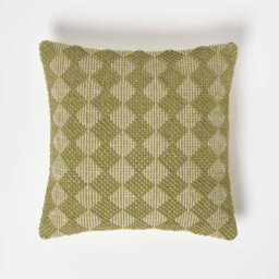 Homescapes Lima Handwoven Textured Green Cushion 45 X 45 Cm - thumbnail 1