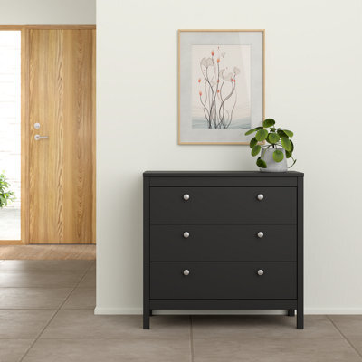 Madrid Matt Black No Effect 3 Drawer Chest (H)797mm (W)823mm (D)384mm - image 1