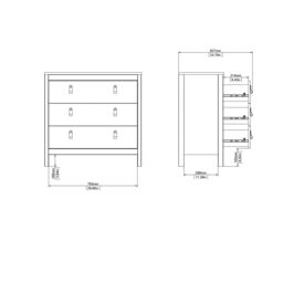 Madrid Matt Black No Effect 3 Drawer Chest (H)797mm (W)823mm (D)384mm - thumbnail 6