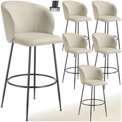 Tectake Bar Stool Luana - With Backrest, Velvet Look And Padded - Cream/black, Set Of 6 - image 1
