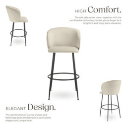 Tectake Bar Stool Luana - With Backrest, Velvet Look And Padded - Cream/black, Set Of 6 - thumbnail 3