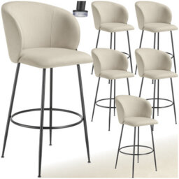Tectake Bar Stool Luana - With Backrest, Velvet Look And Padded - Cream/black, Set Of 6