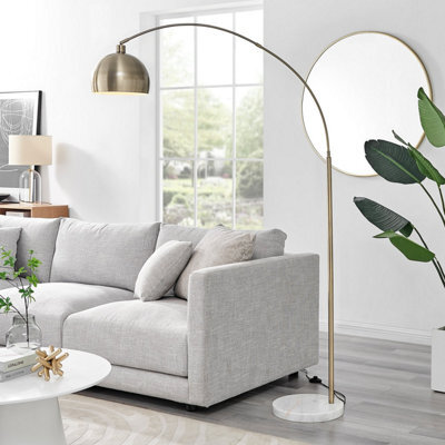 Furniturebox Holden Tall Gold Metal Floor Standing Arc Lamp Light With White Marble Base Including A Rated Energy Efficient Led Bulb - image 1