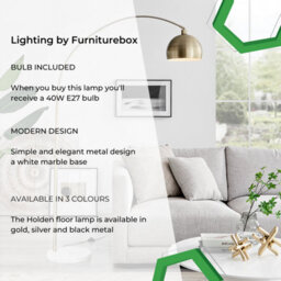 Furniturebox Holden Tall Gold Metal Floor Standing Arc Lamp Light With White Marble Base Including A Rated Energy Efficient Led Bulb - thumbnail 7
