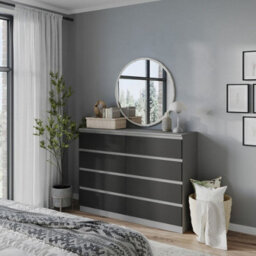 Urbn-Living Urbnliving 120Cm Wide Grey Wooden Chest Of Black 8 Drawers Bedroom Furniture Storage Bedside Modern Cabinet - thumbnail 2