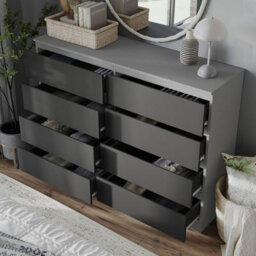 Urbn-Living Urbnliving 120Cm Wide Grey Wooden Chest Of Black 8 Drawers Bedroom Furniture Storage Bedside Modern Cabinet - thumbnail 3