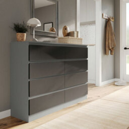 Urbn-Living Urbnliving 120Cm Wide Grey Wooden Chest Of Black 8 Drawers Bedroom Furniture Storage Bedside Modern Cabinet - thumbnail 1
