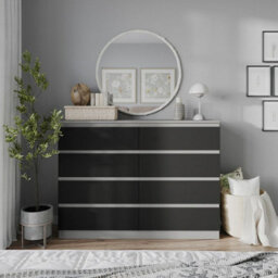 Urbn-Living Urbnliving 120Cm Wide Grey Wooden Chest Of Black 8 Drawers Bedroom Furniture Storage Bedside Modern Cabinet - thumbnail 4
