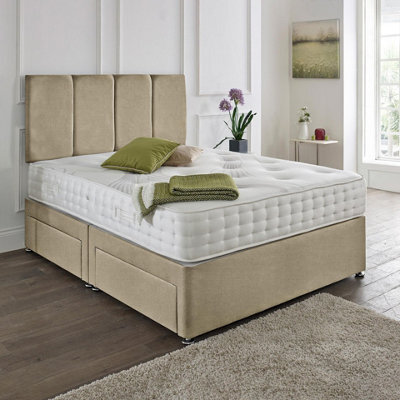 Dining Tables Zanzibar Headboard Divan Set , 2 Drawer On Same Side With Sprung 1500 Comfort Mattress - Light Boucle Natural - Double - image 1