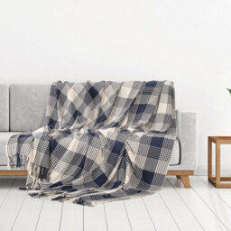 Ehc Premium  Reversible 100% Cotton Large 225 X 250 Cm Tartan Throws For Sofa, Bedspread, Navy Blue - thumbnail 2
