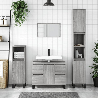 Berkfield Bathroom Cabinet Grey Sonoma 30X30X100 Cm Engineered Wood - image 1