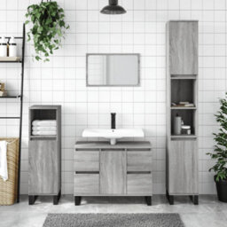 Berkfield Bathroom Cabinet Grey Sonoma 30X30X100 Cm Engineered Wood - thumbnail 1