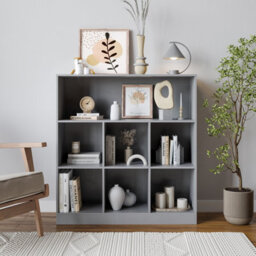 Urbn-Living Urbnliving Height 94Cm Wide Wooden 7 Cube Bookcase Shelving Display Colour Grey Storage Unit Cabinet Shelves - thumbnail 3