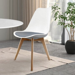 Fusion Living Soho White & Dark Grey Plastic Dining Chair With Squared Light Wood Legs - thumbnail 2