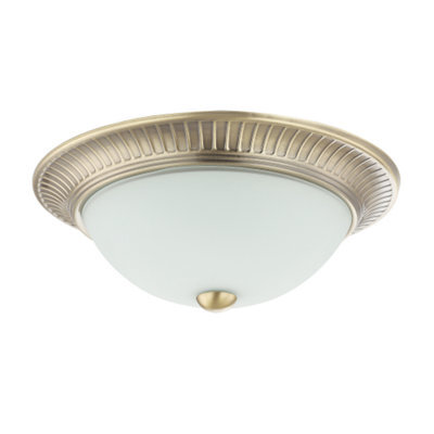 Happy Homewares Traditional Antique Brass Flush Ceiling Light Fitting With White Glass Diffuser - image 1