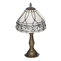 K Living Kilbride Tiffany Bronze Table Lamp And Leaded Cream Marble Wash Glass Shade