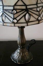 K Living Kilbride Tiffany Bronze Table Lamp And Leaded Cream Marble Wash Glass Shade - thumbnail 7