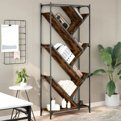 Berkfield Bookcase Smoked Oak 79X30X180 Cm Engineered Wood And Metal - image 1
