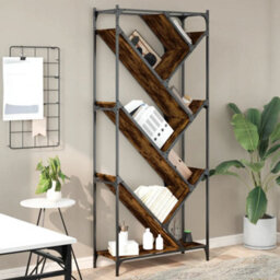 Berkfield Bookcase Smoked Oak 79X30X180 Cm Engineered Wood And Metal - thumbnail 1