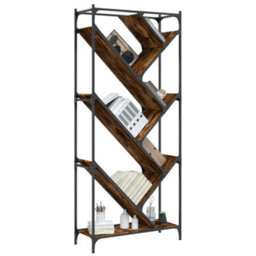 Berkfield Bookcase Smoked Oak 79X30X180 Cm Engineered Wood And Metal - thumbnail 4