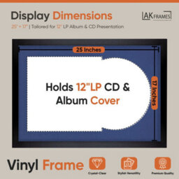 "AK Frames 25X17"" Matte Black Modern Vinyl Record Frame With Blue Mount For 12 Inch Lp Cover & Disc - Overlapped Design" - thumbnail 2