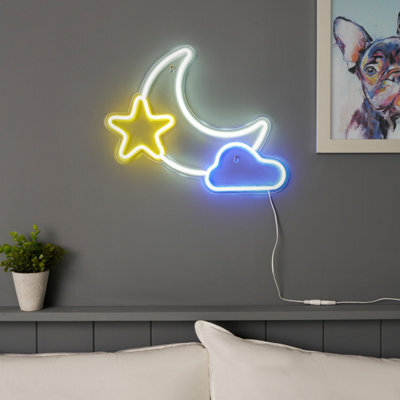 Glow Arlo Moon & Star Neon White, Yellow & Blue Plug-In Led Wall Light - image 1