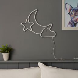 Glow Arlo Moon & Star Neon White, Yellow & Blue Plug-In Led Wall Light - thumbnail 5