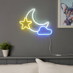 Glow Arlo Moon & Star Neon White, Yellow & Blue Plug-In Led Wall Light - thumbnail 1
