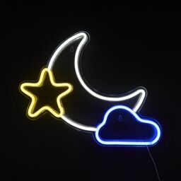 Glow Arlo Moon & Star Neon White, Yellow & Blue Plug-In Led Wall Light - thumbnail 7