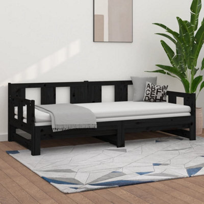 Berkfield Pull-Out Day Bed Black Solid Wood Pine 2X(90X190) Cm - image 1