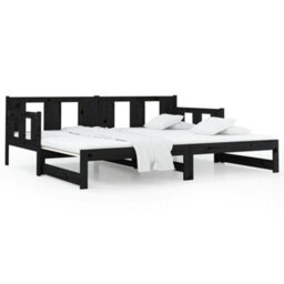 Berkfield Pull-Out Day Bed Black Solid Wood Pine 2X(90X190) Cm - thumbnail 6