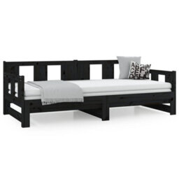 Berkfield Pull-Out Day Bed Black Solid Wood Pine 2X(90X190) Cm - thumbnail 5