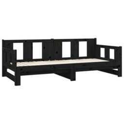 Berkfield Pull-Out Day Bed Black Solid Wood Pine 2X(90X190) Cm - thumbnail 7