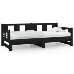 Berkfield Pull-Out Day Bed Black Solid Wood Pine 2X(90X190) Cm - thumbnail 2