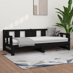 Berkfield Pull-Out Day Bed Black Solid Wood Pine 2X(90X190) Cm - thumbnail 1