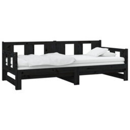 Berkfield Pull-Out Day Bed Black Solid Wood Pine 2X(90X190) Cm - thumbnail 3
