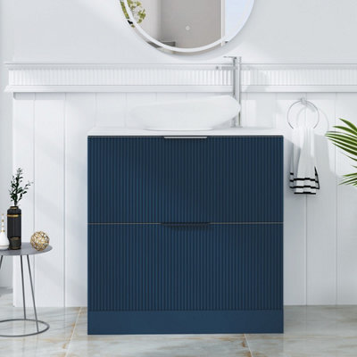 Royal Bathrooms Evora 800mm Midnight Blue Fluted Floor Standing Countertop Vanity Unit 2 Drawer With Nova Basin - image 1