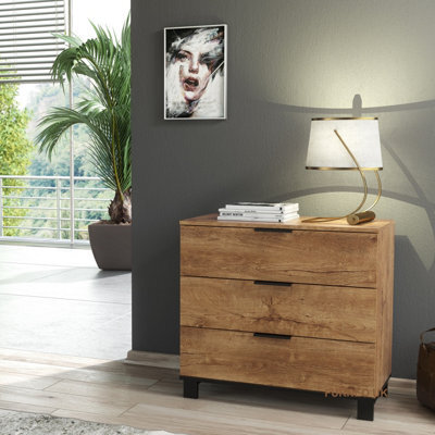 Furneo Modern Dark Oak Effect Chest Of Drawers Cabinet 3 Drawers Storage Cozy 03 - image 1