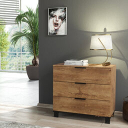 Furneo Modern Dark Oak Effect Chest Of Drawers Cabinet 3 Drawers Storage Cozy 03 - thumbnail 1