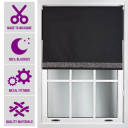 Furnished Blackout Blind With Black Glitter Accent And Metal Fittings Made To Measure - Black (W)90Cm X (L)210Cm